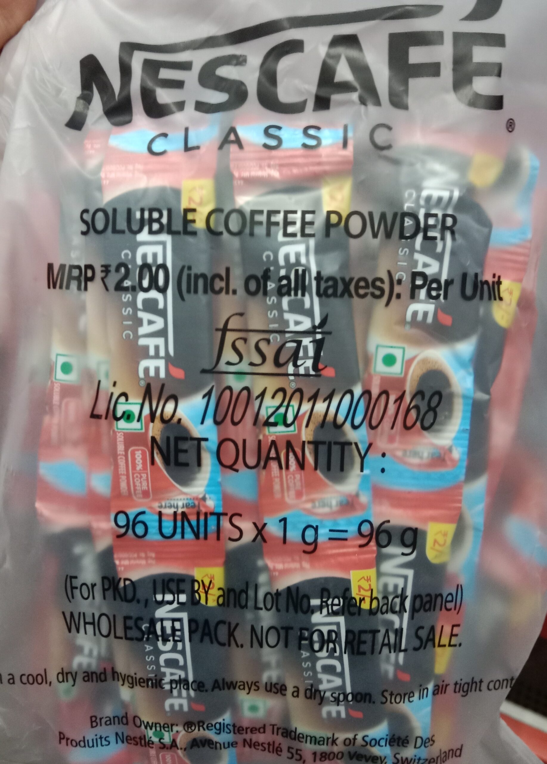 Nescafe classic coffee 96×1 g